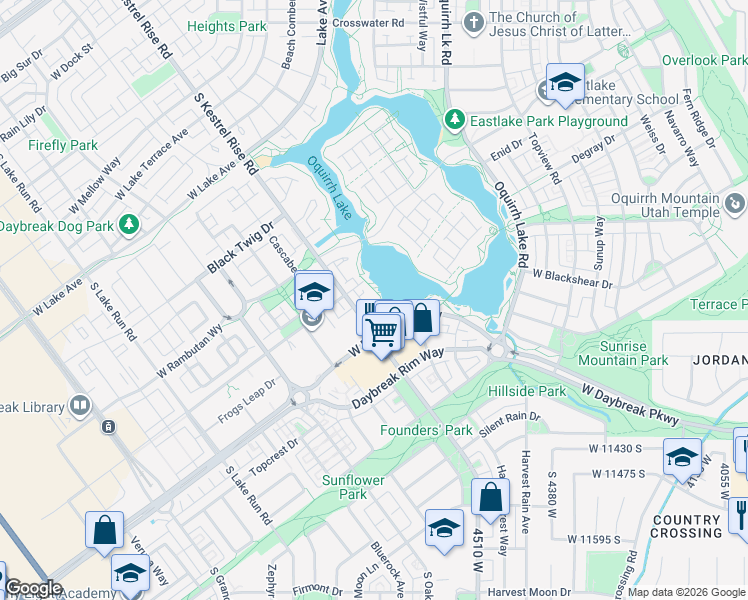 map of restaurants, bars, coffee shops, grocery stores, and more near Kestrel Rise Road in South Jordan