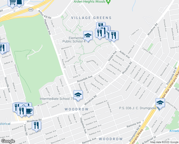 map of restaurants, bars, coffee shops, grocery stores, and more near 188 Rosedale Avenue in Staten Island