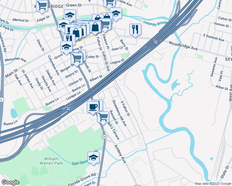 map of restaurants, bars, coffee shops, grocery stores, and more near 180 Strawberry Hill Avenue in Woodbridge Township