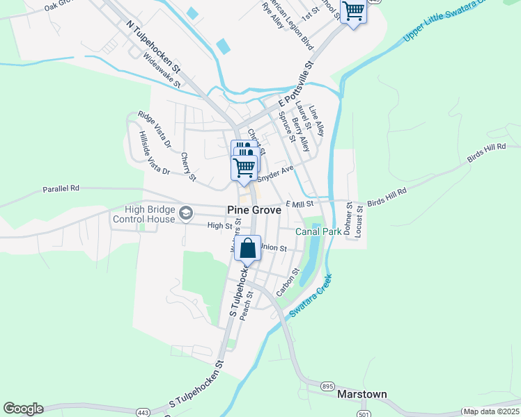 map of restaurants, bars, coffee shops, grocery stores, and more near in Pine Grove
