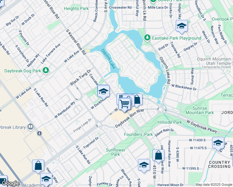 map of restaurants, bars, coffee shops, grocery stores, and more near 11171 South Kestrel Rise Road in South Jordan
