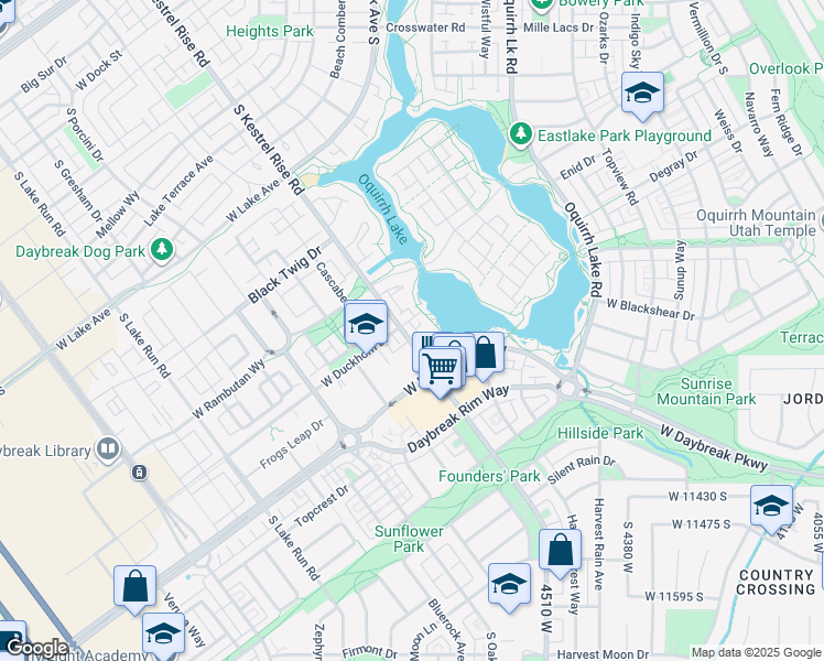 map of restaurants, bars, coffee shops, grocery stores, and more near 11171 South Kestrel Rise Road in South Jordan