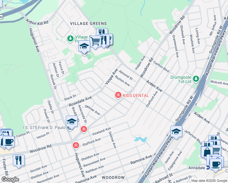 map of restaurants, bars, coffee shops, grocery stores, and more near 75 Holcomb Avenue in Staten Island