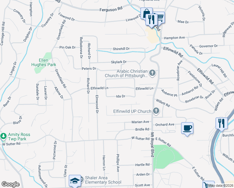 map of restaurants, bars, coffee shops, grocery stores, and more near 129 Ida Drive in Glenshaw