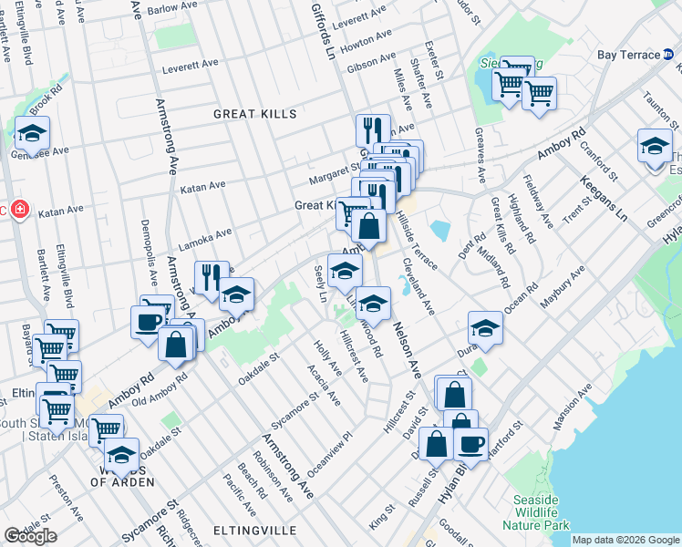 map of restaurants, bars, coffee shops, grocery stores, and more near 30 Pleasant Street in Staten Island