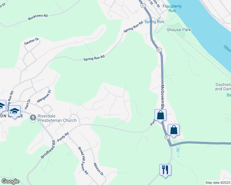map of restaurants, bars, coffee shops, grocery stores, and more near 1616 Lilac Lane in Crescent Township