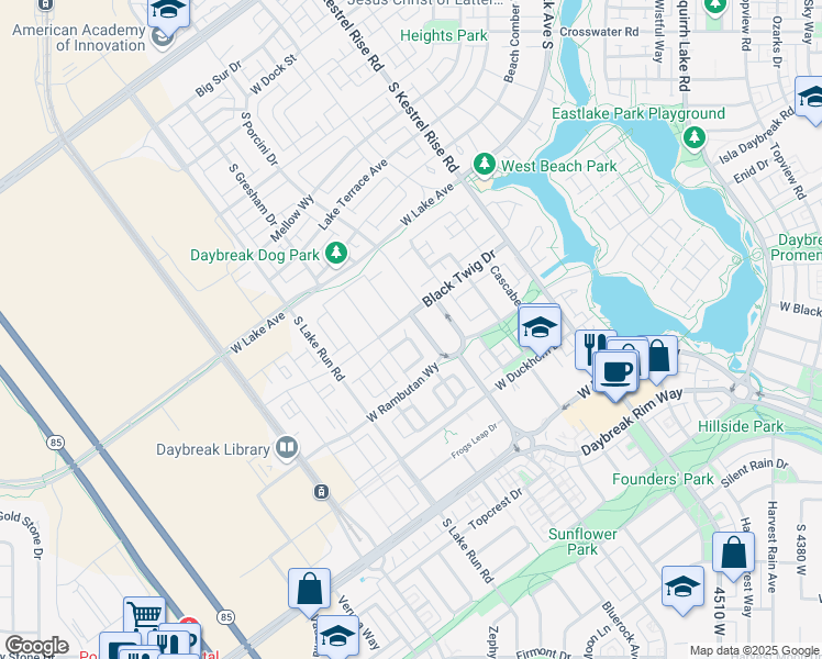 map of restaurants, bars, coffee shops, grocery stores, and more near 11146 Waltana Way in South Jordan