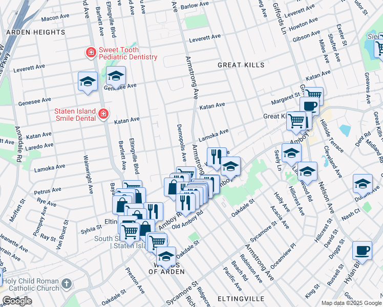 map of restaurants, bars, coffee shops, grocery stores, and more near 554 Armstrong Avenue in Staten Island