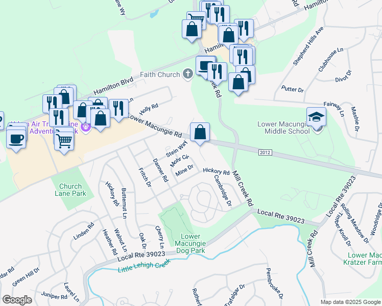 map of restaurants, bars, coffee shops, grocery stores, and more near 1335 Mohr Circle in Macungie