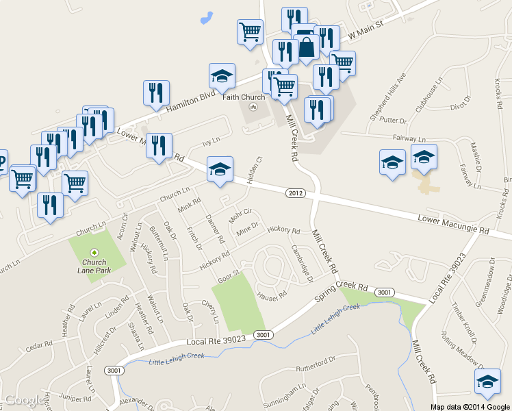map of restaurants, bars, coffee shops, grocery stores, and more near 1335 Mohr Circle in Macungie