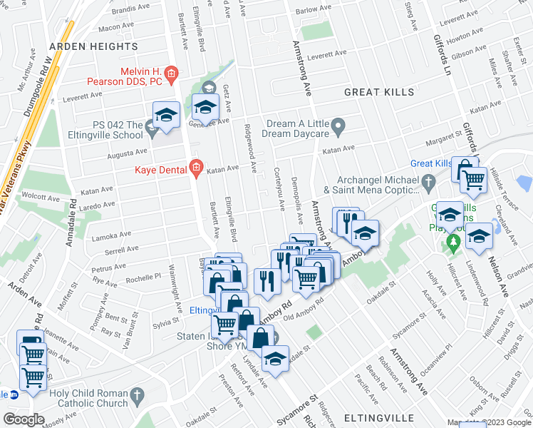 map of restaurants, bars, coffee shops, grocery stores, and more near 362 Lamoka Avenue in Staten Island