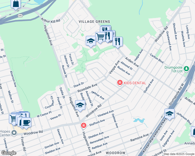 map of restaurants, bars, coffee shops, grocery stores, and more near 35 Victoria Road in Staten Island