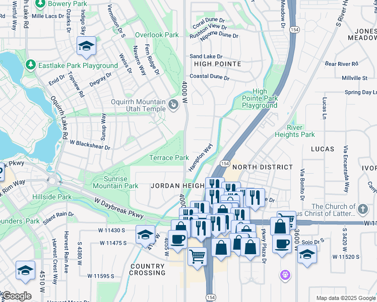 map of restaurants, bars, coffee shops, grocery stores, and more near 3968 Uniondale Court in South Jordan