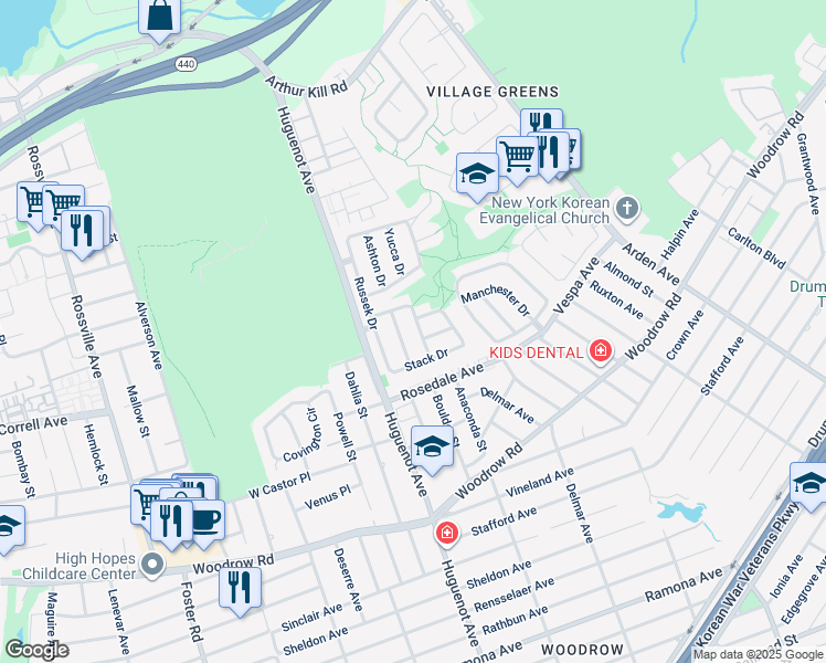 map of restaurants, bars, coffee shops, grocery stores, and more near 21 Lisa Lane in Staten Island