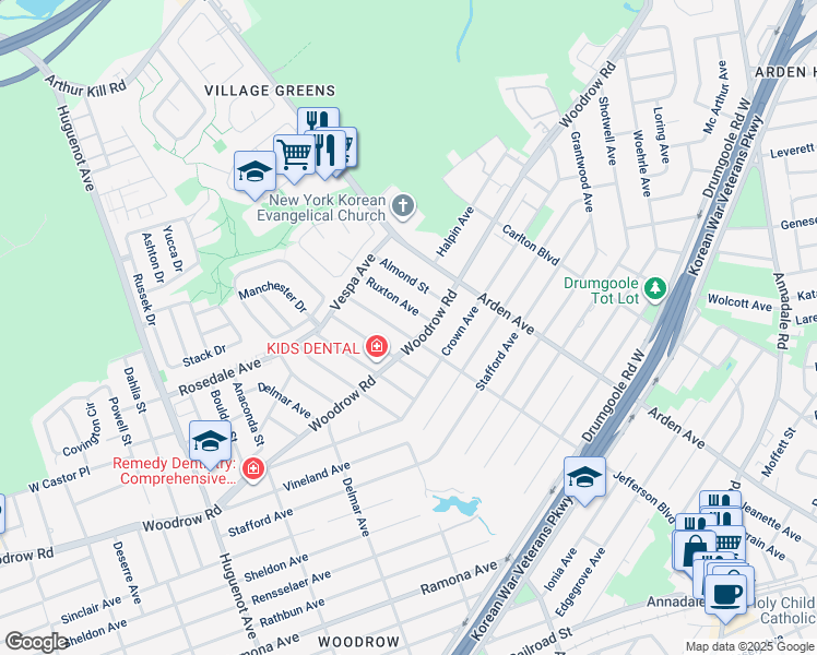 map of restaurants, bars, coffee shops, grocery stores, and more near 20 Ruxton Avenue in Staten Island