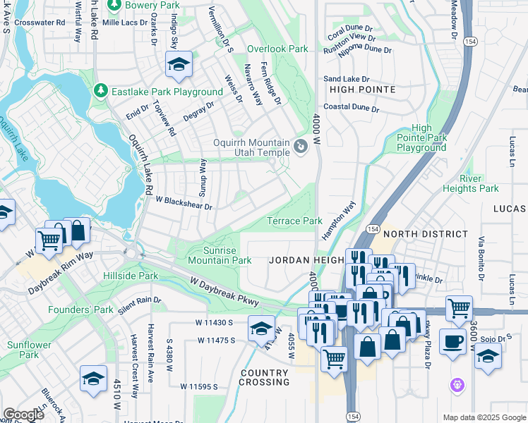 map of restaurants, bars, coffee shops, grocery stores, and more near 4159 Beauclair Drive in South Jordan
