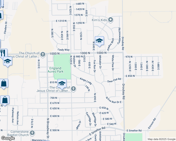 map of restaurants, bars, coffee shops, grocery stores, and more near 875 650 East in Tooele