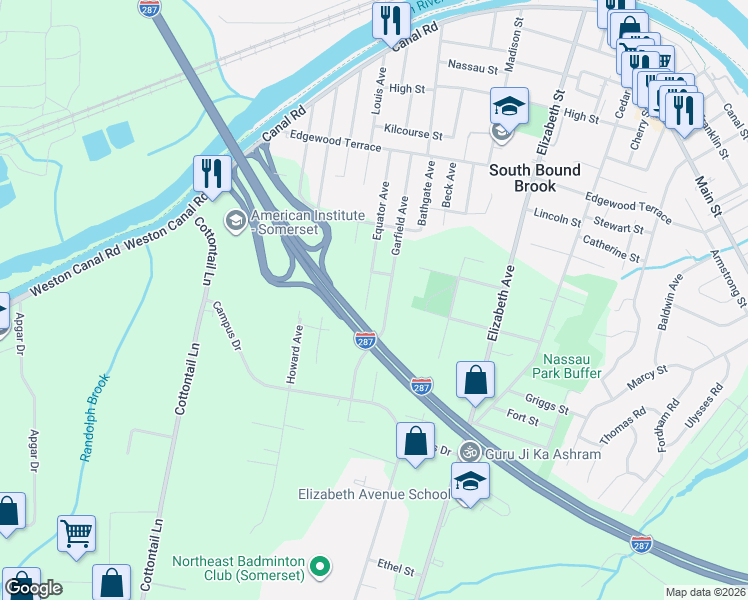 map of restaurants, bars, coffee shops, grocery stores, and more near 554 Garfield Avenue in Franklin Township