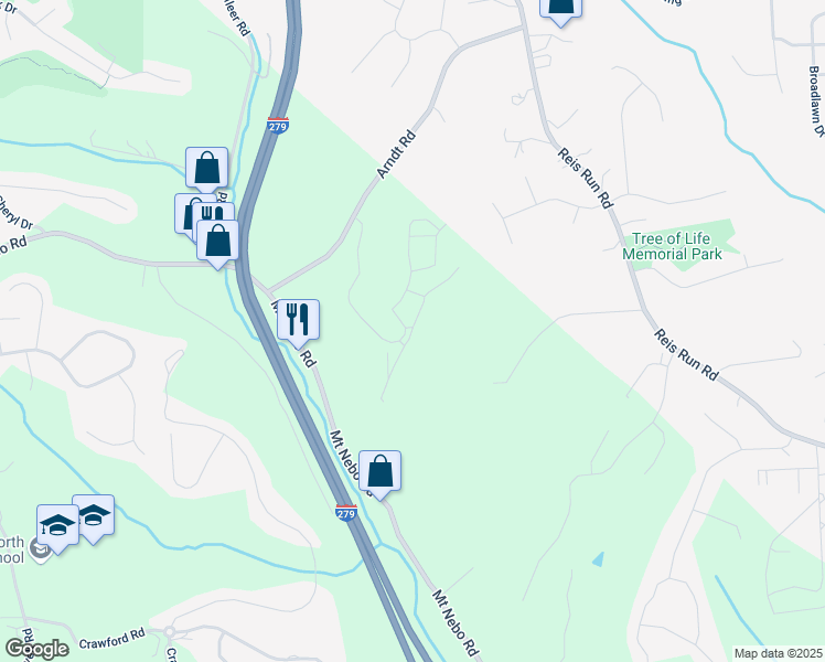 map of restaurants, bars, coffee shops, grocery stores, and more near 2315 Bear Run Drive in Pittsburgh