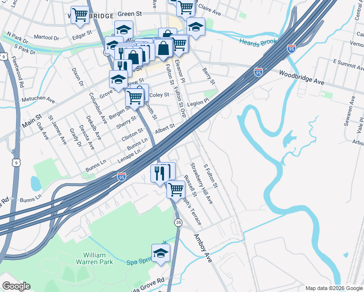 map of restaurants, bars, coffee shops, grocery stores, and more near 255 Strawberry Hill Avenue in Woodbridge Township
