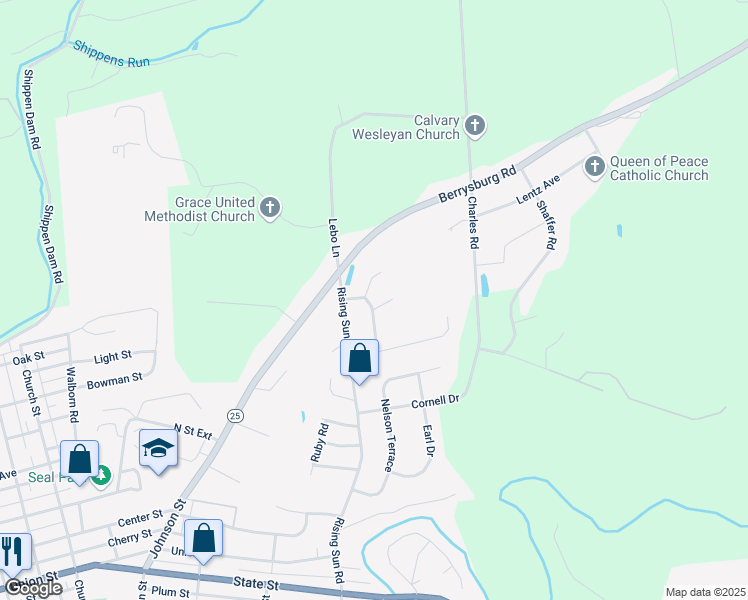 map of restaurants, bars, coffee shops, grocery stores, and more near 108 Park Lane in Millersburg
