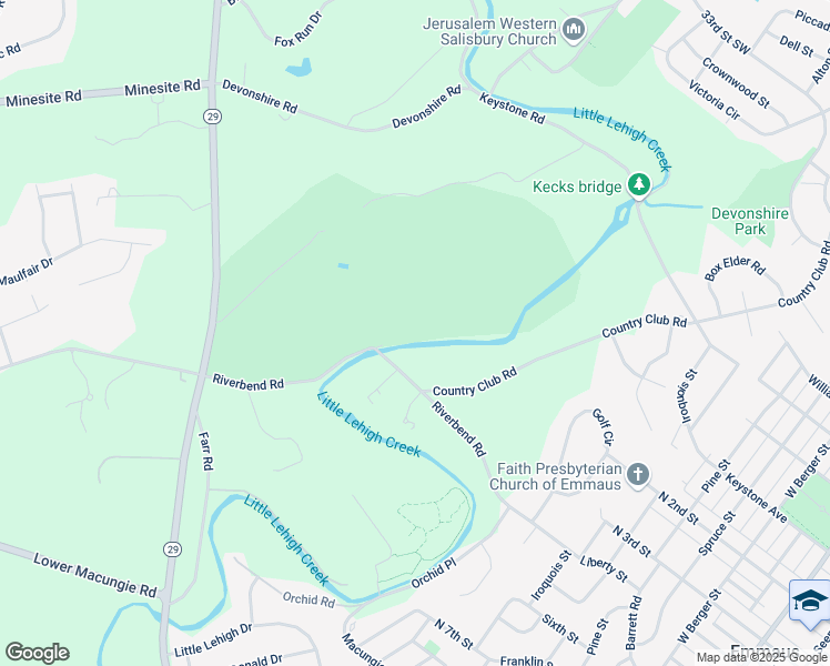 map of restaurants, bars, coffee shops, grocery stores, and more near 2545 Riverbend Road in Allentown