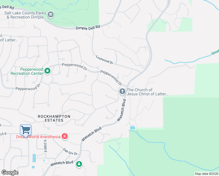 map of restaurants, bars, coffee shops, grocery stores, and more near 13 Pepperwood Drive in Sandy