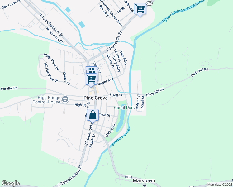 map of restaurants, bars, coffee shops, grocery stores, and more near 8 Carbon Street in Pine Grove