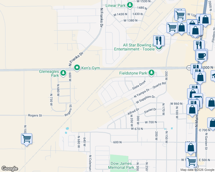 map of restaurants, bars, coffee shops, grocery stores, and more near 492 Diamant Lane in Tooele