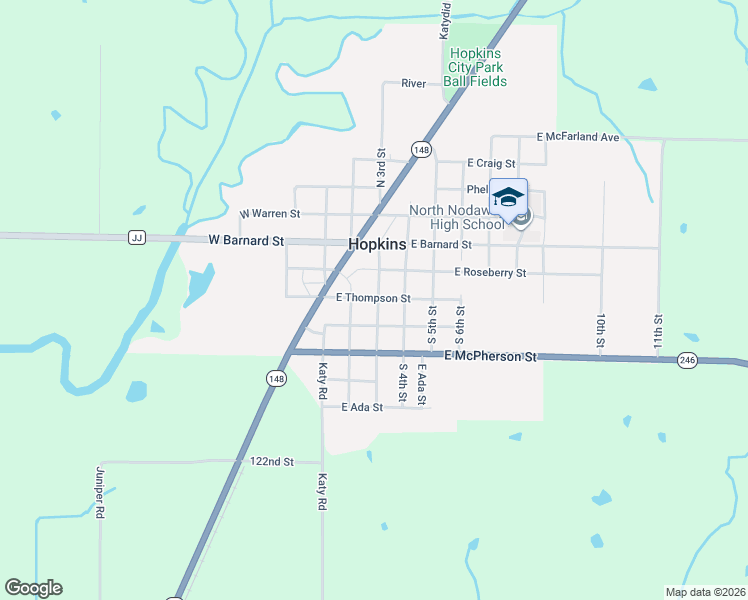 map of restaurants, bars, coffee shops, grocery stores, and more near 302 East Thompson Street in Hopkins