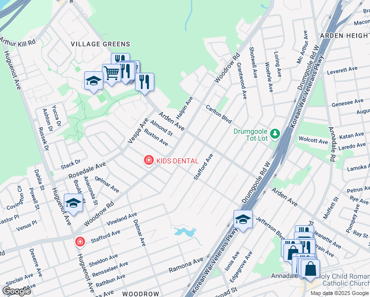 map of restaurants, bars, coffee shops, grocery stores, and more near 205 Crown Avenue in Staten Island