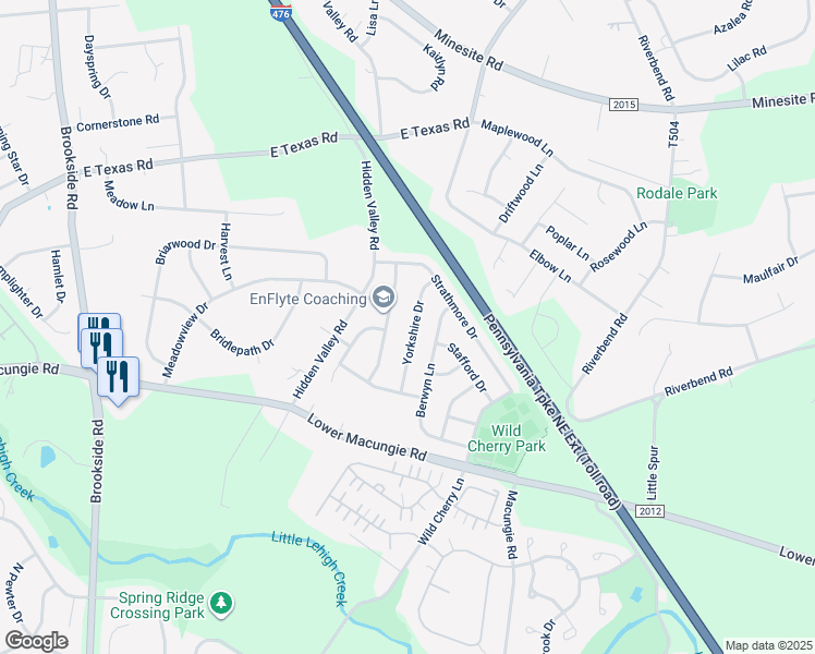 map of restaurants, bars, coffee shops, grocery stores, and more near 4730 Yorkshire Drive in Macungie