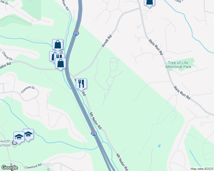 map of restaurants, bars, coffee shops, grocery stores, and more near 313 Bear Run Drive in Pittsburgh