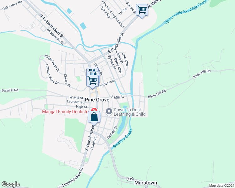 map of restaurants, bars, coffee shops, grocery stores, and more near 8 Carbon Street in Pine Grove