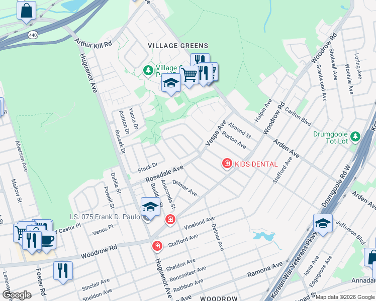 map of restaurants, bars, coffee shops, grocery stores, and more near 35 Victoria Road in Staten Island