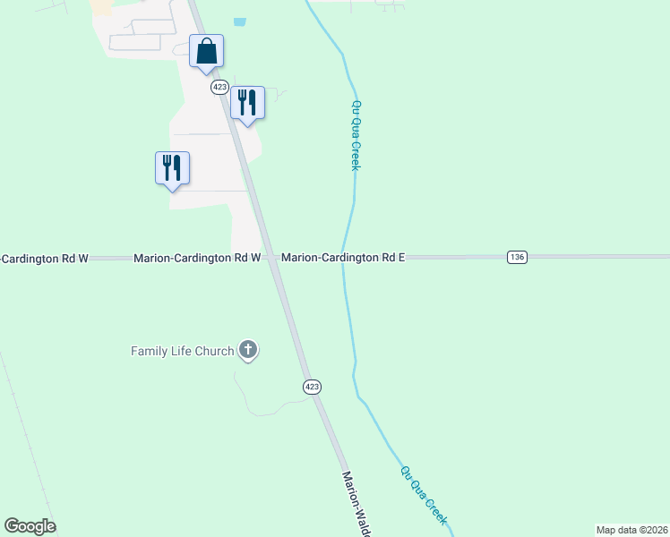 map of restaurants, bars, coffee shops, grocery stores, and more near 223 Marion-Cardington Road East in Marion