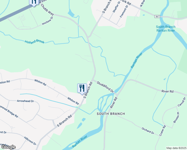 map of restaurants, bars, coffee shops, grocery stores, and more near 2112 South Branch Road in Somerville
