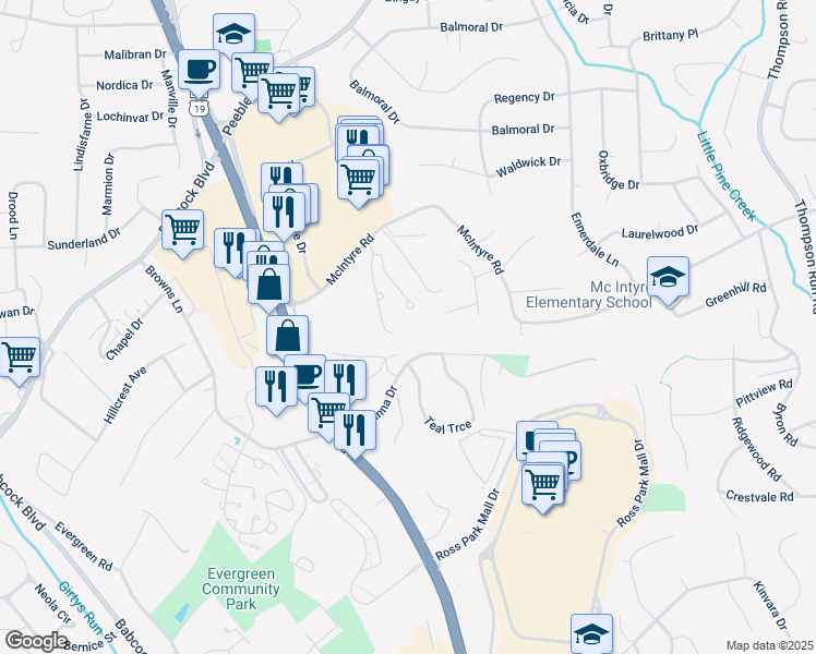map of restaurants, bars, coffee shops, grocery stores, and more near 110 McIntyre Road in Pittsburgh