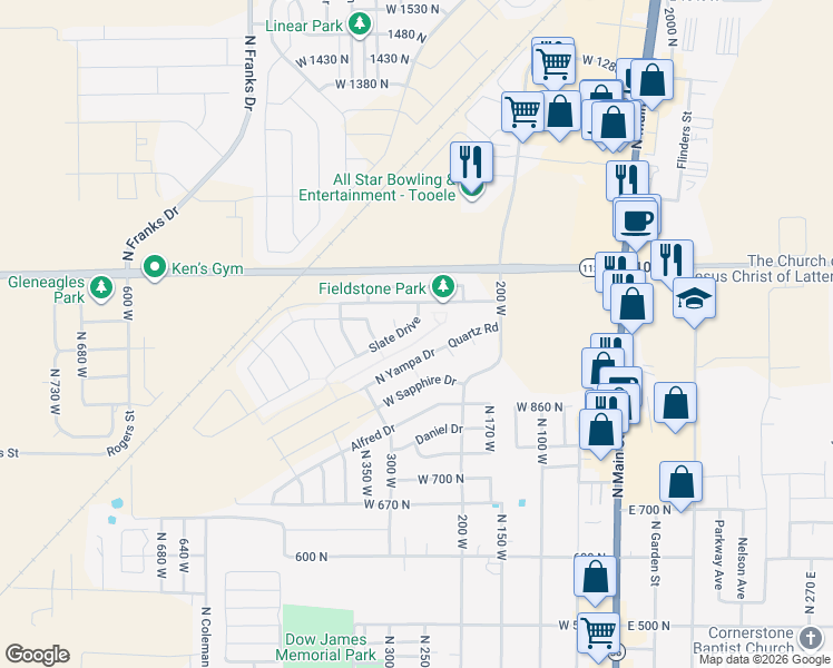 map of restaurants, bars, coffee shops, grocery stores, and more near 922 Jasper Circle in Tooele