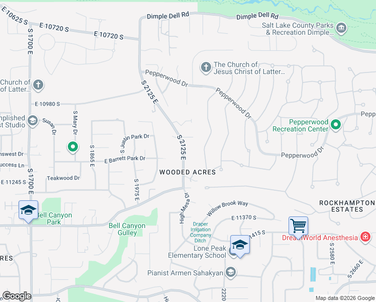 map of restaurants, bars, coffee shops, grocery stores, and more near 11129 South 2125 East in Sandy
