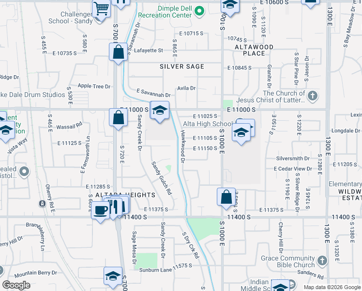 map of restaurants, bars, coffee shops, grocery stores, and more near 857 East Dusty Rock Circle in Sandy