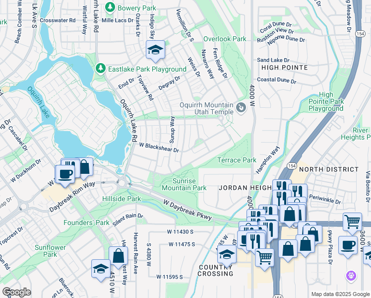 map of restaurants, bars, coffee shops, grocery stores, and more near 4208 West Blackshear Drive in South Jordan