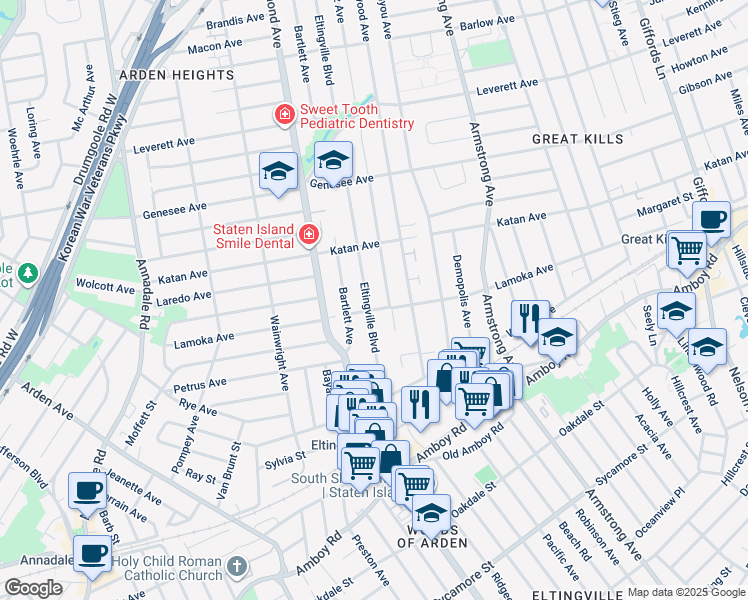 map of restaurants, bars, coffee shops, grocery stores, and more near 400 Getz Avenue in Staten Island