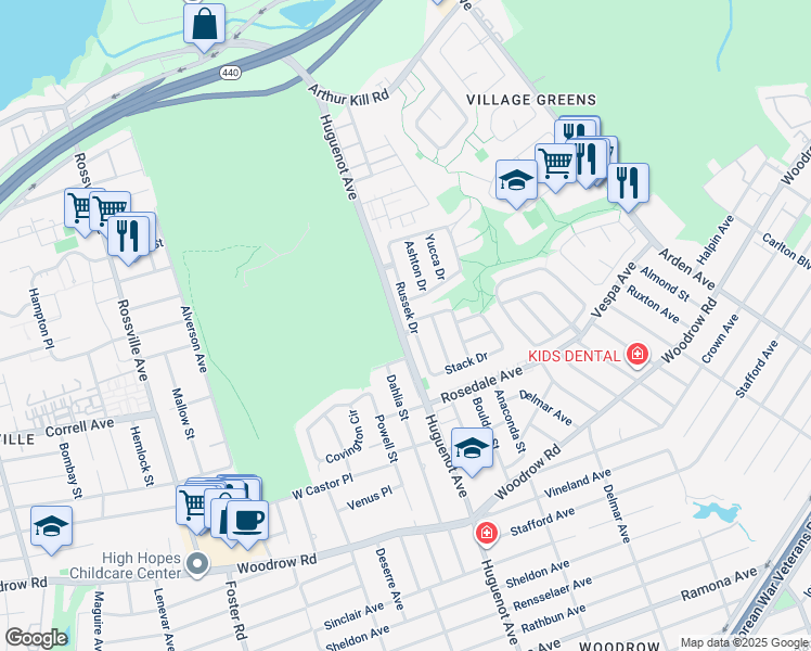 map of restaurants, bars, coffee shops, grocery stores, and more near 78 Russek Drive in Staten Island