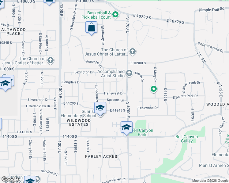 map of restaurants, bars, coffee shops, grocery stores, and more near 11134 Prescott Drive in Sandy