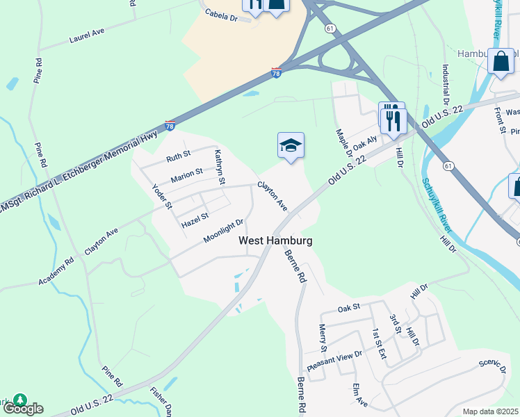 map of restaurants, bars, coffee shops, grocery stores, and more near 29 Moonlight Drive in Hamburg