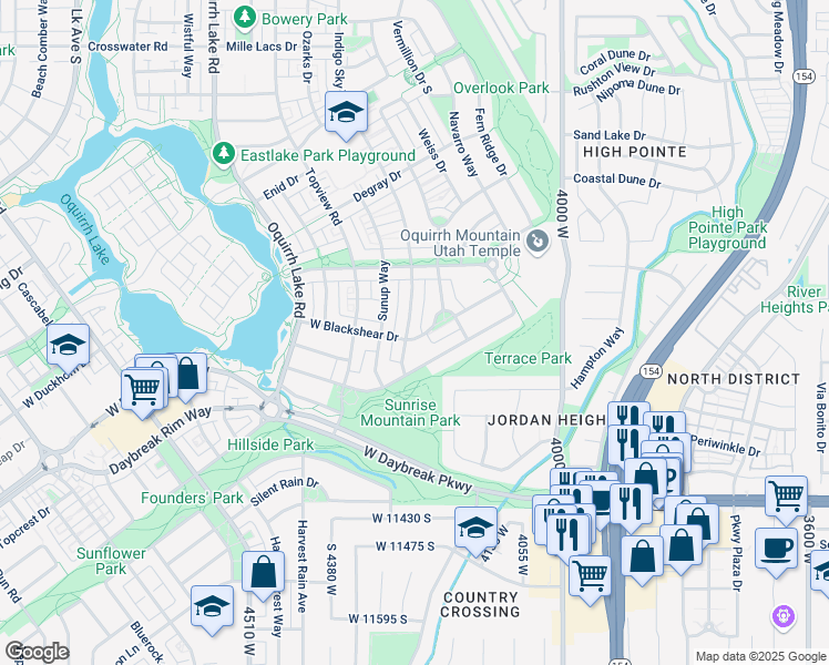 map of restaurants, bars, coffee shops, grocery stores, and more near 4208 West Blackshear Drive in South Jordan