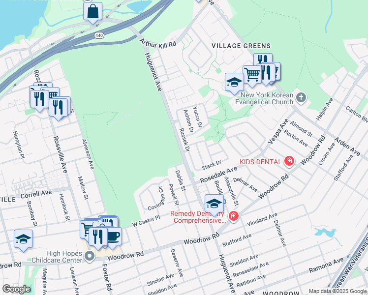 map of restaurants, bars, coffee shops, grocery stores, and more near 78 Russek Drive in Staten Island