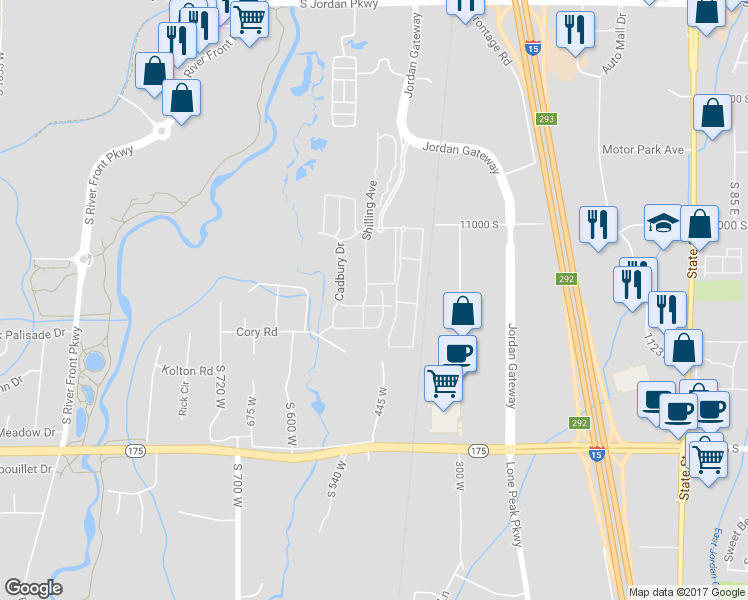 map of restaurants, bars, coffee shops, grocery stores, and more near 456 Aspen Gate Lane in South Jordan