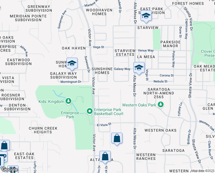 map of restaurants, bars, coffee shops, grocery stores, and more near 3993 Cirrus Street in Redding